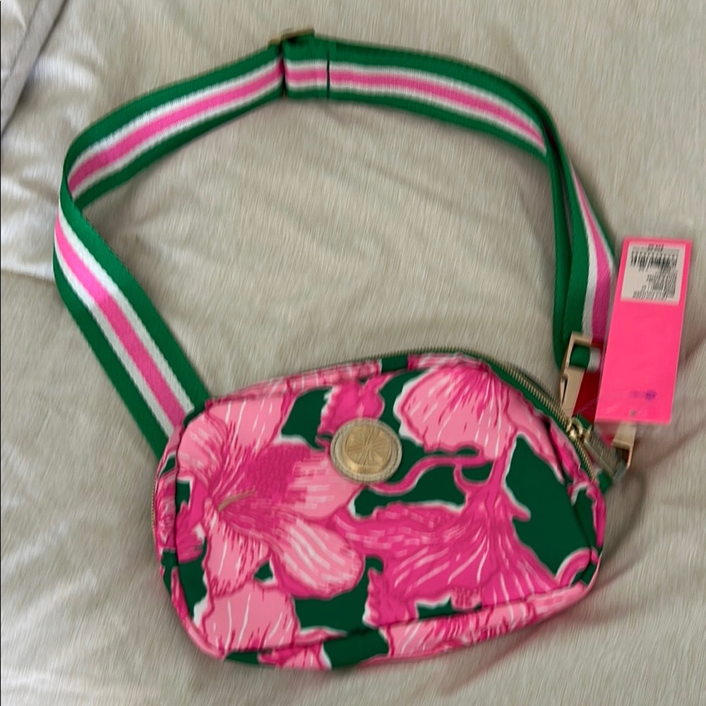 Lily Pulitzer Pink and Green Floral Jeanie belt bag